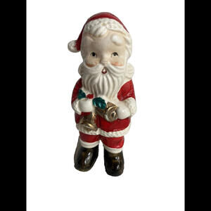 Vtg Santa Claus holding hand bells Ceramic Salt or Pepper Shaker Christmas Japan
